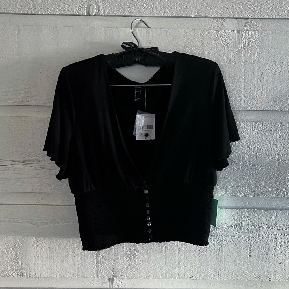 V neck button down crop top